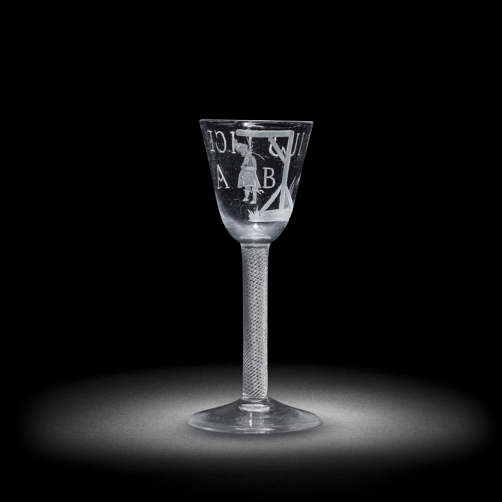 An engraved Admiral Byng commemorative airtwist wine glass, circa 1750 (1 of 1)