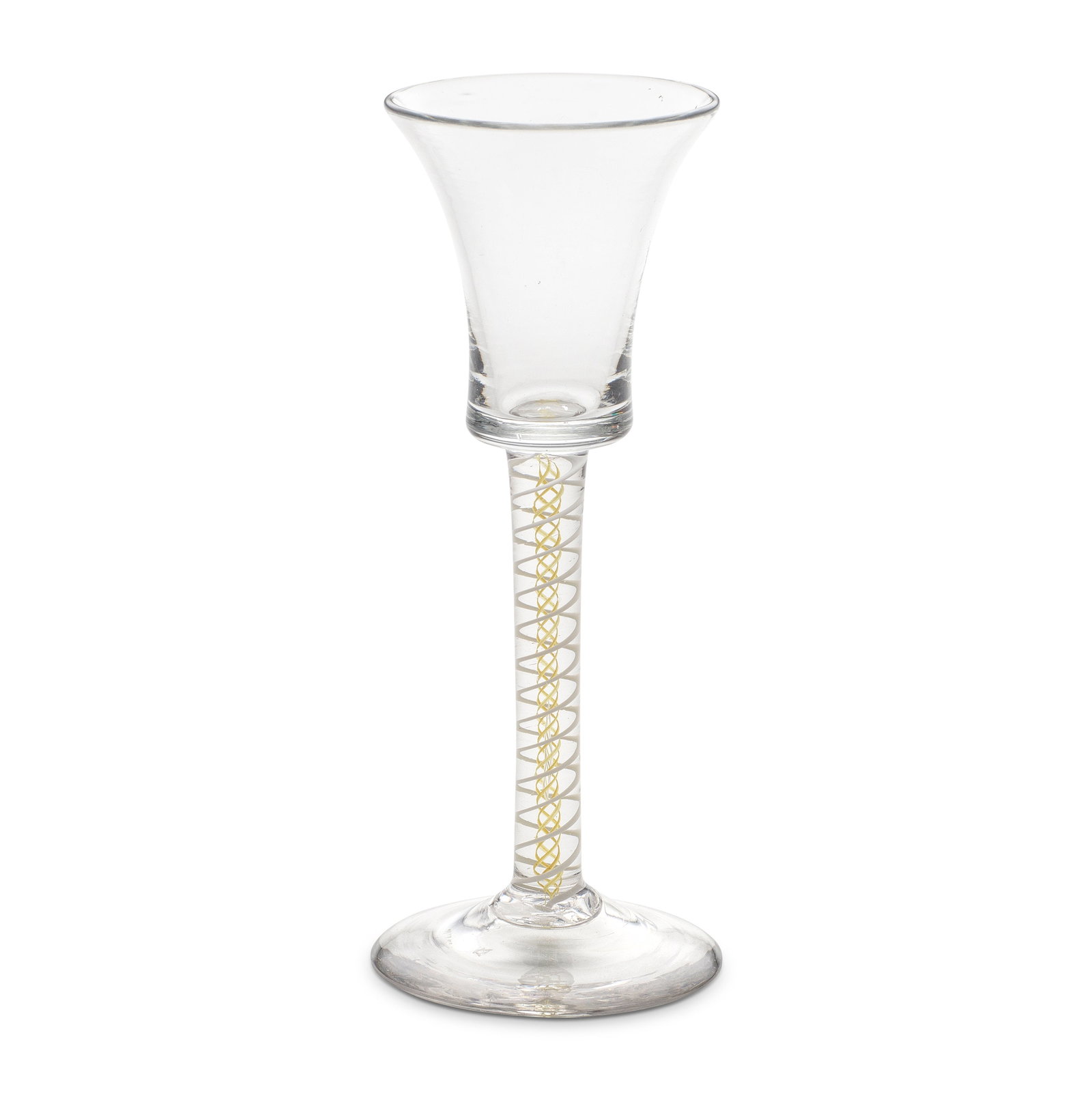 An exceptional canary-yellow colour twist wine glass, circa 1765 (1 of 1)