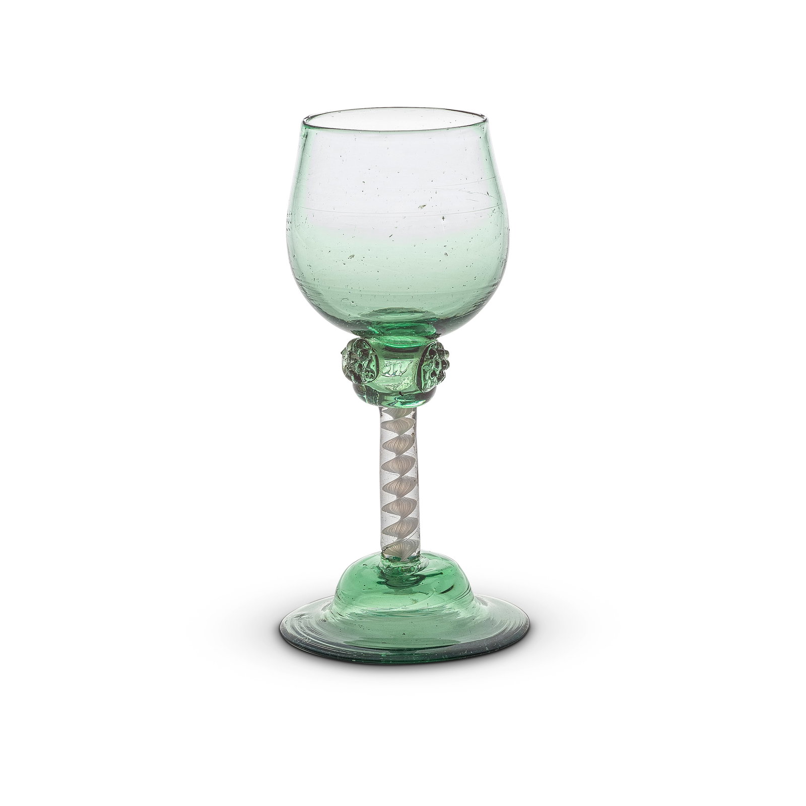 A very rare green tinted opaque twist wine glass, circa 1760-70 (1 of 1)