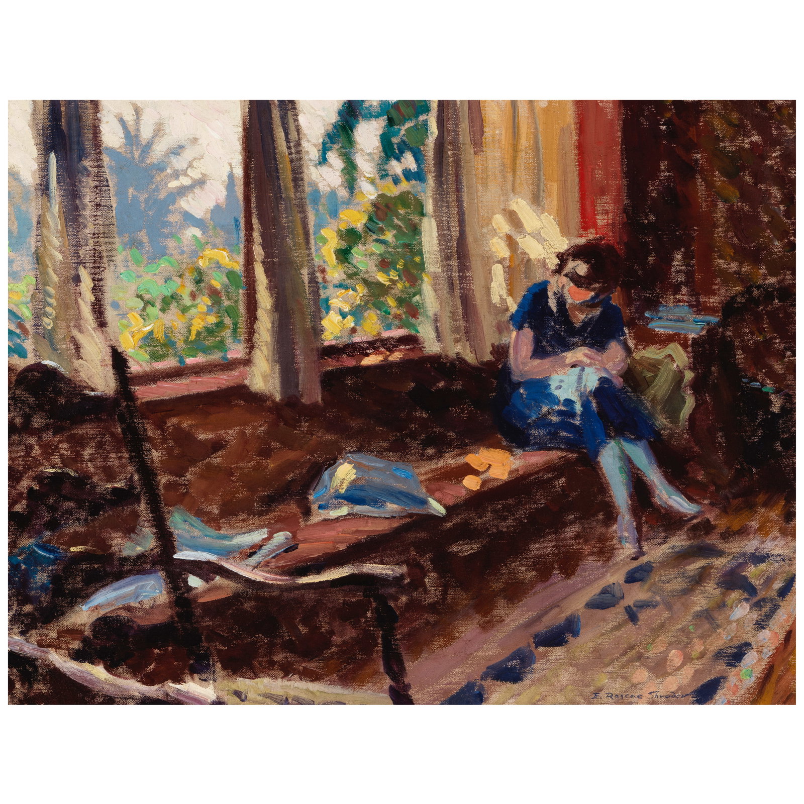EDWIN ROSCOE SHRADER (1878-1960) The Window Seat 20 1/4 x 26 1/4 in.: EDWIN ROSCOE SHRADER (1878-1960) The Window Seat signed 'E. Roscoe Shrader' (lower right) oil on canvas 20 1/4 x 26 1/4 in. Footnotes: Provenance George Stern Fine Arts, West Hollywood, Califor