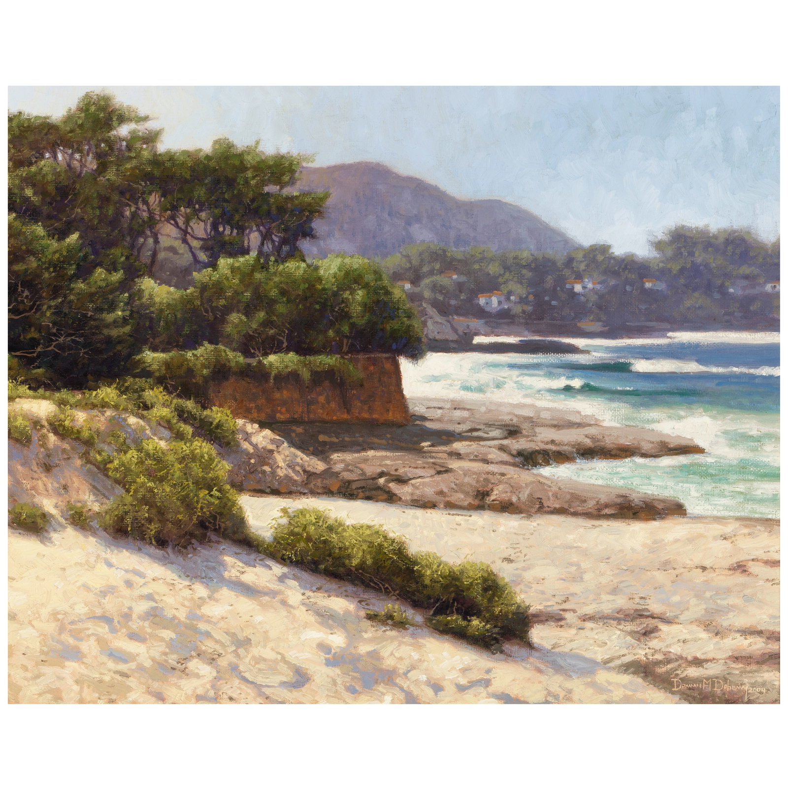 DENNIS M. DOHENY (BORN 1956) Winter Morning, Carmel Beach 16 x 20 in. (Painted in 2004.): DENNIS M. DOHENY (BORN 1956) Winter Morning, Carmel Beach signed and dated 'Dennis M. Doheny / 2004' (lower right) and signed and dated again and titled (on the backing) oil on linen 16 x 20 in. Paint