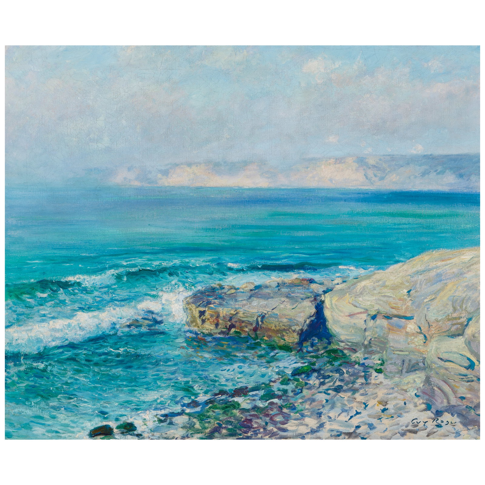 GUY ROSE (1867-1925) Incoming Fog, La Jolla 24 x 29 in.: GUY ROSE (1867-1925) Incoming Fog, La Jolla signed 'Guy Rose' (lower right) and inscribed with title and numbered '478' (on the reverse) and inscribed with title again (on the stretcher) oil on canvas
