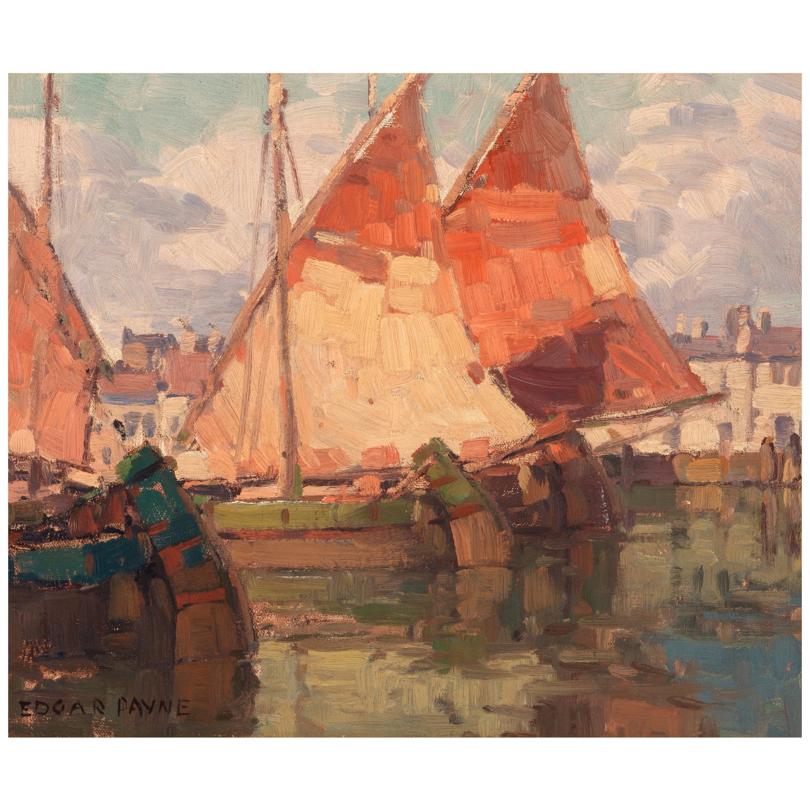 EDGAR PAYNE (1883-1947) Venetian Boats 15 1/4 x 18 1/4 in.: EDGAR PAYNE (1883-1947) Venetian Boats signed 'Edgar Payne' (lower left) and titled (on the reverse prior to lining) oil on canvas 15 1/4 x 18 1/4 in. Footnotes: Provenance Private collection,