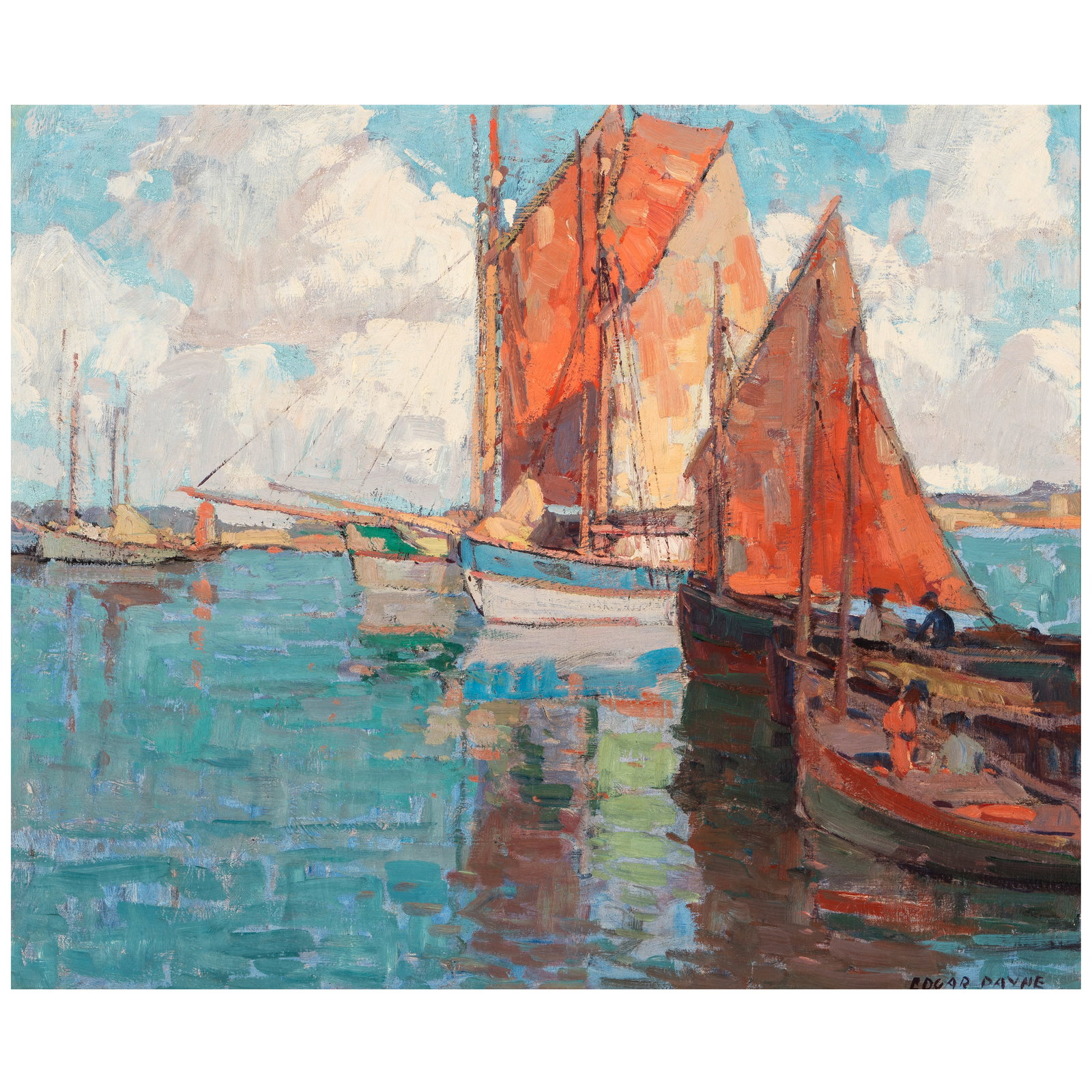 EDGAR PAYNE (1883-1947) Tuna Boats, Concarneau, France 25 x 30 in.: EDGAR PAYNE (1883-1947) Tuna Boats, Concarneau, France signed 'Edgar Payne' (lower right) and inscribed with title (on the reverse) oil on canvas 25 x 30 in. Footnotes: Provenance Norman and Be