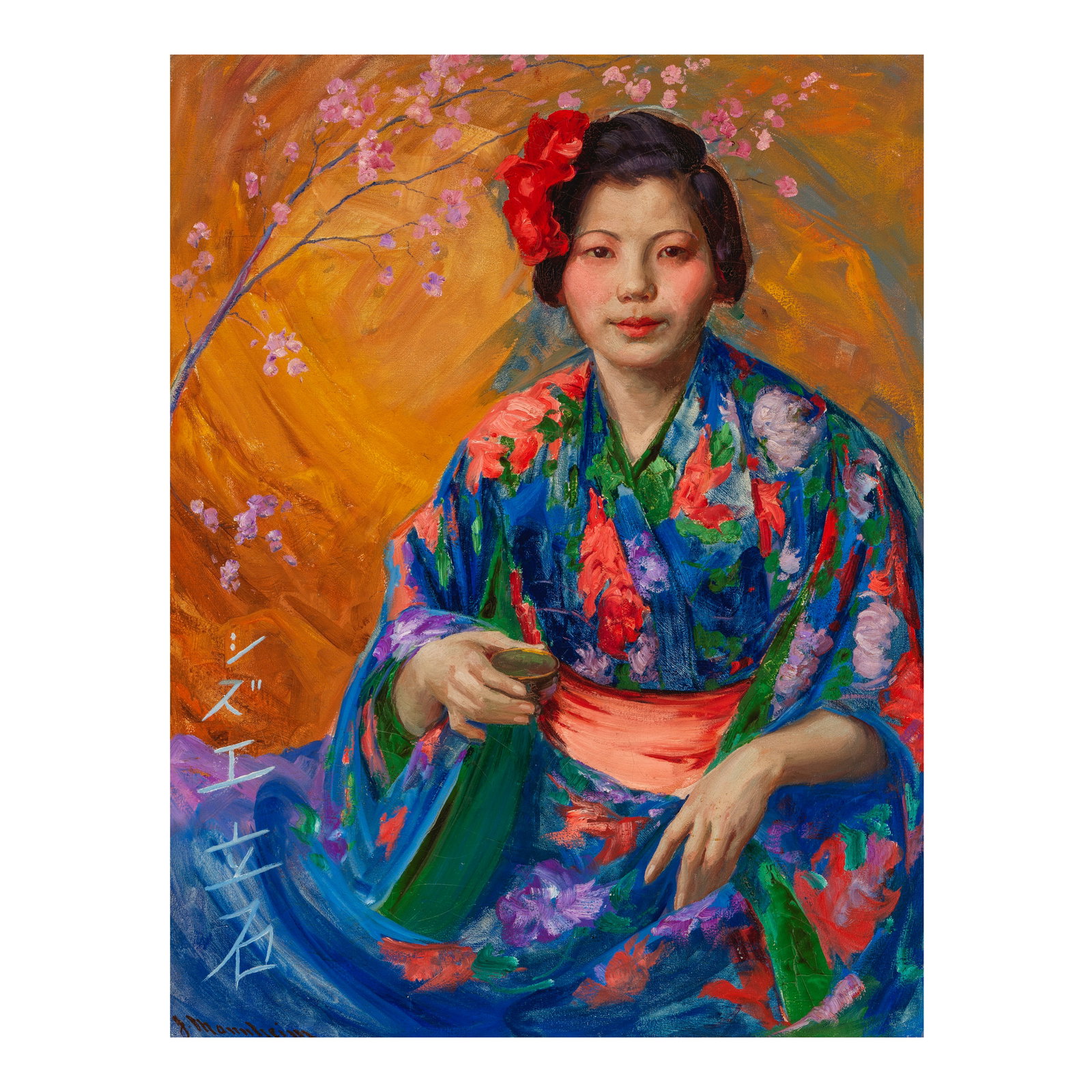 JEAN MANNHEIM (1861-1945) Portrait of Miss Tateishi 36 x 28 in.: JEAN MANNHEIM (1861-1945) Portrait of Miss Tateishi signed 'J. Mannheim' (lower left) oil on canvas 36 x 28 in. Footnotes: Provenance Bowater Gallery, Los Angeles (as Japanese Woman).