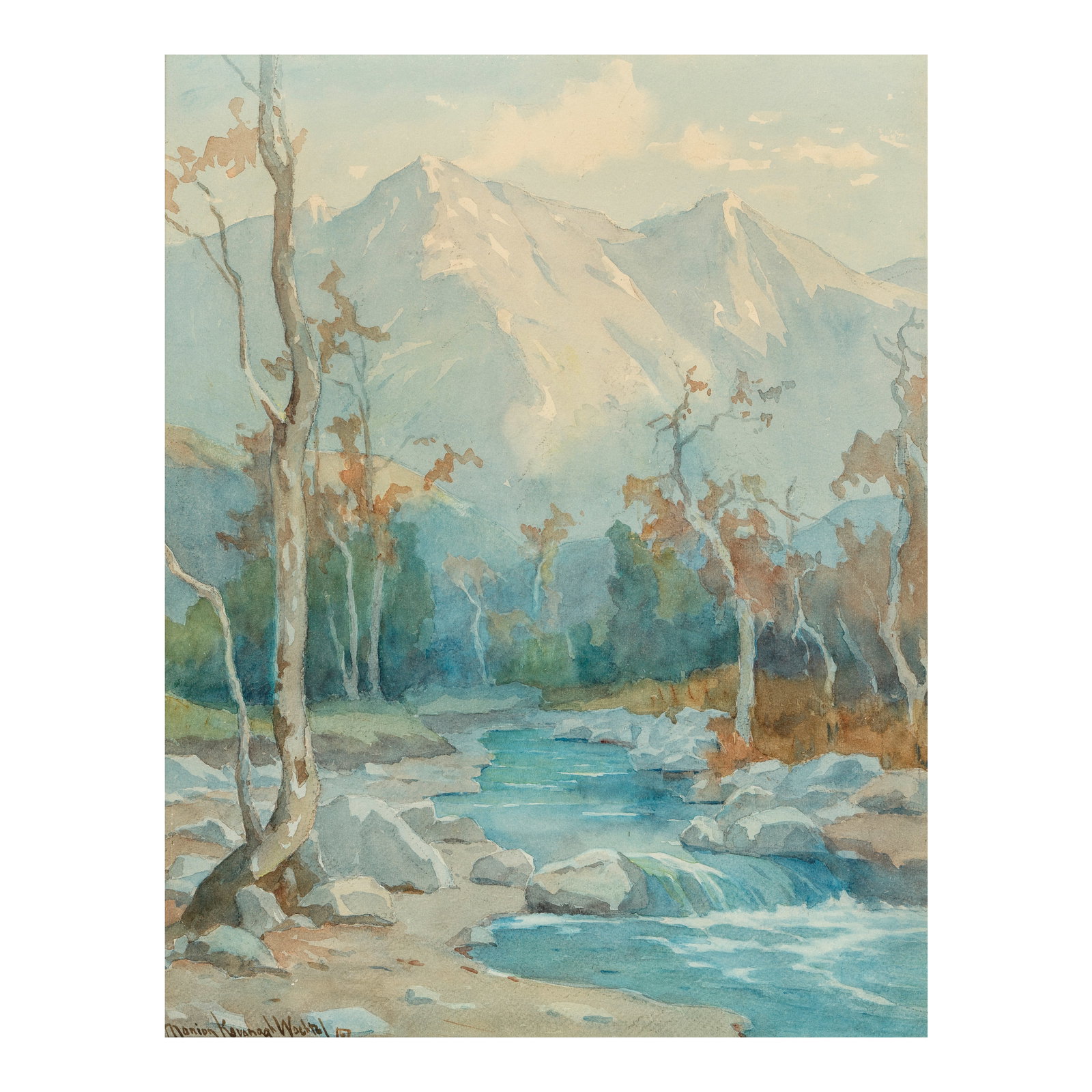 MARION KAVANAGH WACHTEL (1876-1954) Indian Summer Sunset sight 19 1/2 x 15 1/2 in.: MARION KAVANAGH WACHTEL (1876-1954) Indian Summer Sunset signed with the artist's device 'Marion Kavanagh Wachtel' (lower left) watercolor on paper sight 19 1/2 x 15 1/2 in. Footnotes: Provenance The