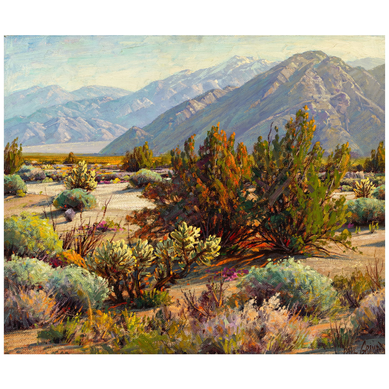 PAUL GRIMM (1891-1974) Desert Growth 20 x 24 in. (Painted in 1941.): PAUL GRIMM (1891-1974) Desert Growth signed 'Paul Grimm' (lower right) and titled, signed again and dated (on the reverse) oil on Masonite 20 x 24 in. Painted in 1941. Footnotes: Provenance