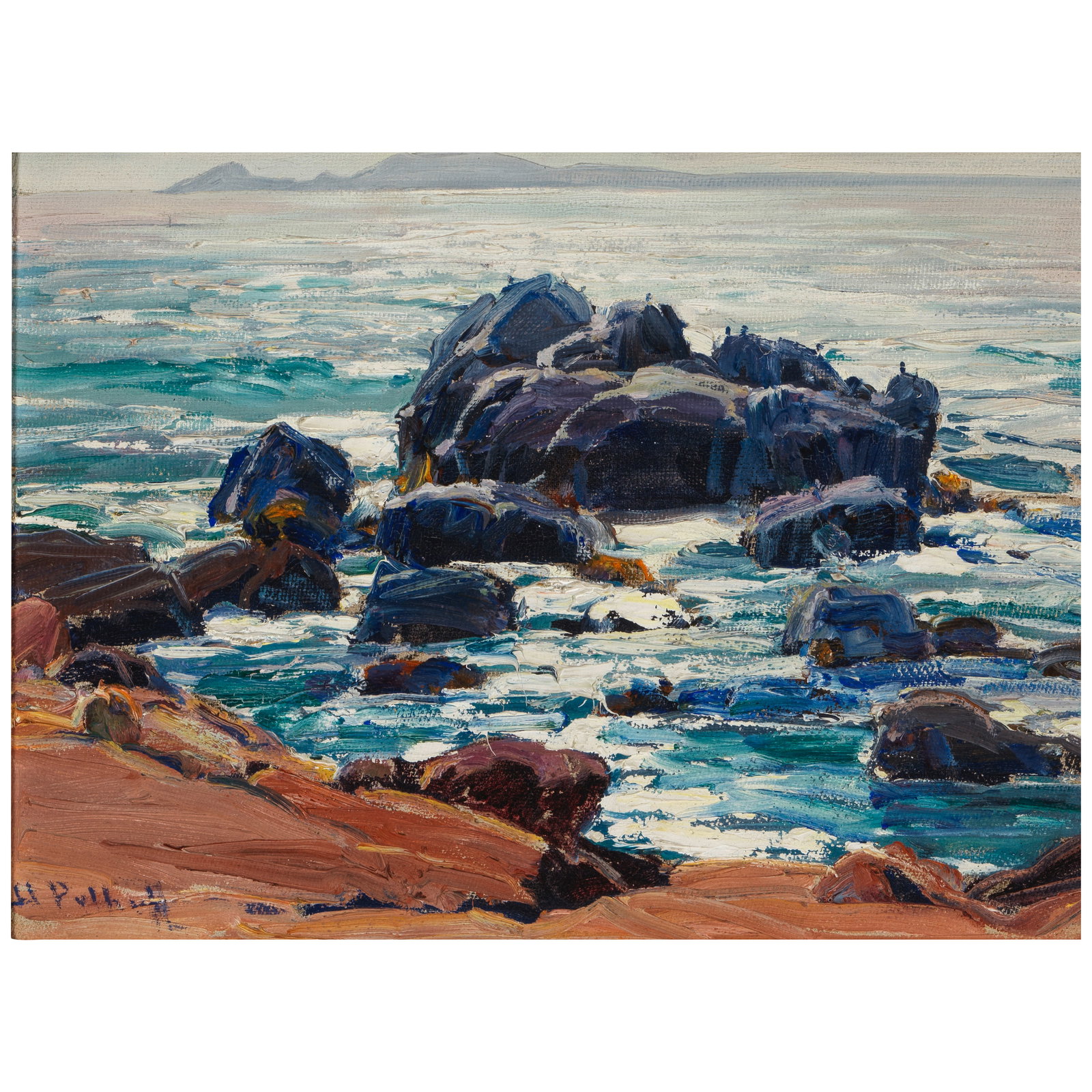 HANSON PUTHUFF (1875-1972) Rocky Coast 12 x 16 in.: HANSON PUTHUFF (1875-1972) Rocky Coast signed 'H Puthuff' (lower left) oil on Masonite 12 x 16 in. Footnotes: Provenance Christie's, Los Angeles, October 24, 2007, lot 12. Private collectio