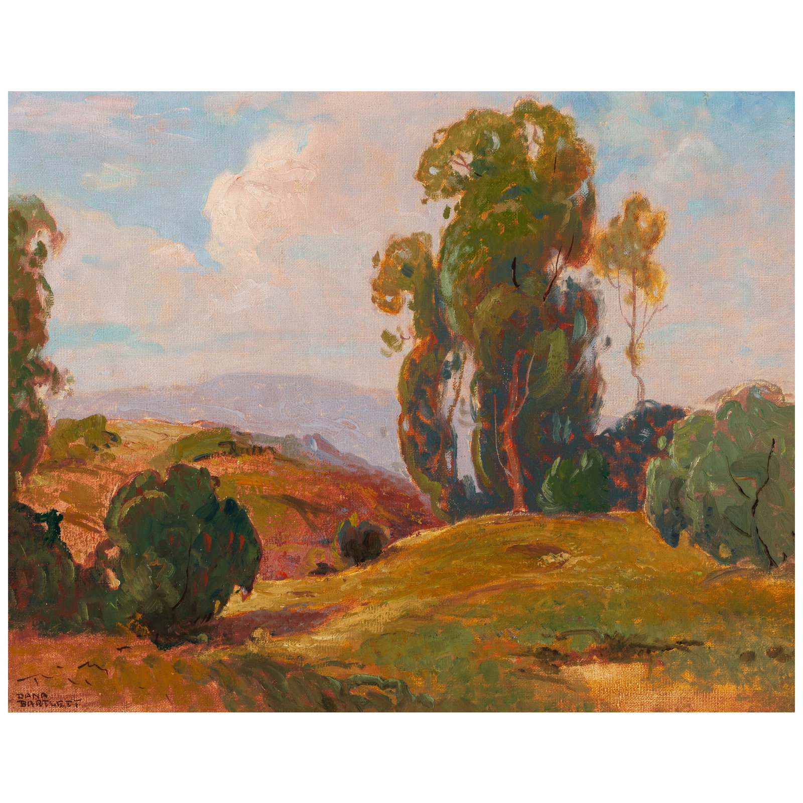 DANA BARTLETT (1882-1957) California Landscape 16 x 20 in.: DANA BARTLETT (1882-1957) California Landscape signed 'DANA BARTLETT' (lower left) and titled (on the stretcher bar) oil on canvas 16 x 20 in. Footnotes: Provenance Private estate, Nevada.