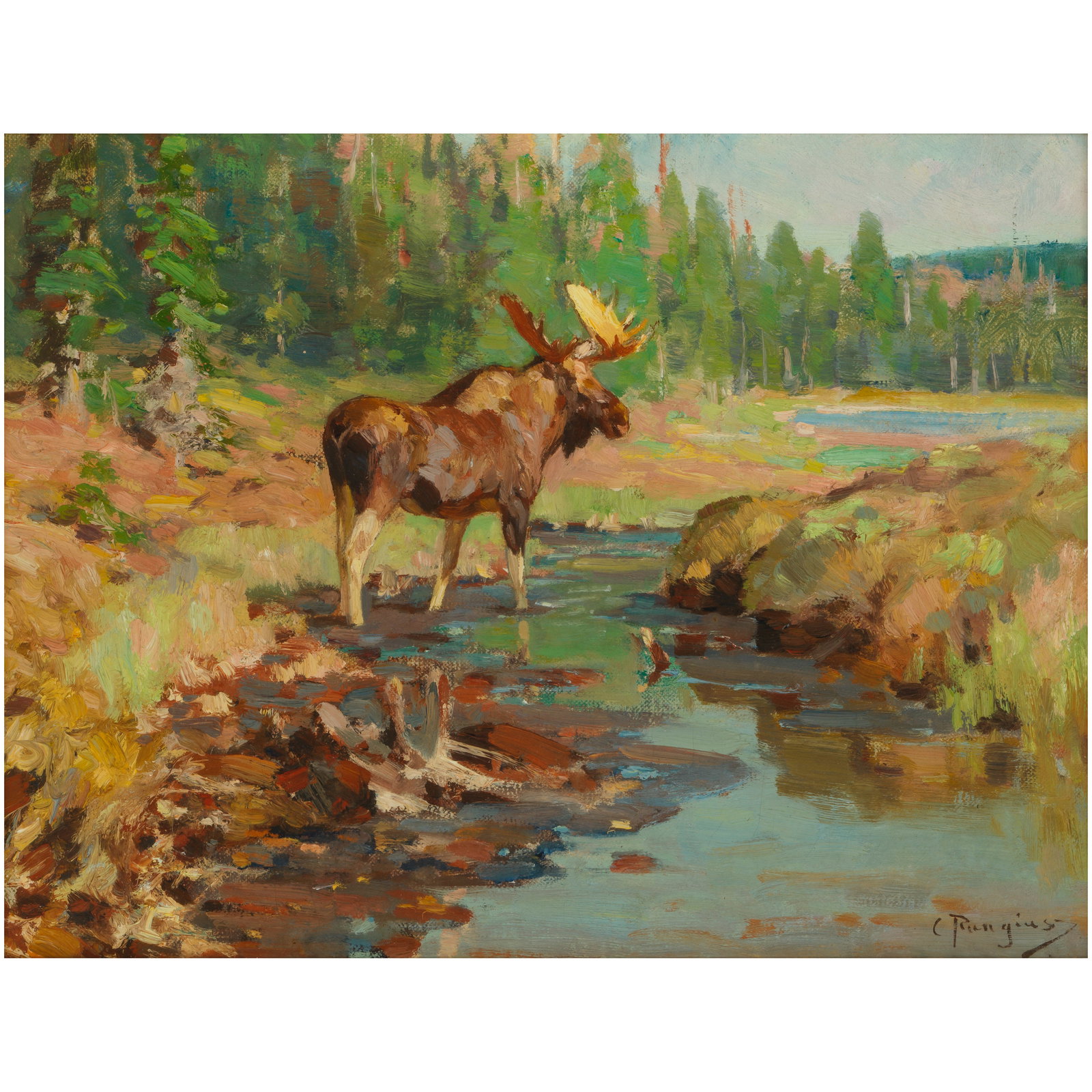 CARL CLEMENS MORITZ RUNGIUS (1869-1959) At the Pond 12 1/4 x 16 1/4 in. (Painted in 1916.) (1 of 1)