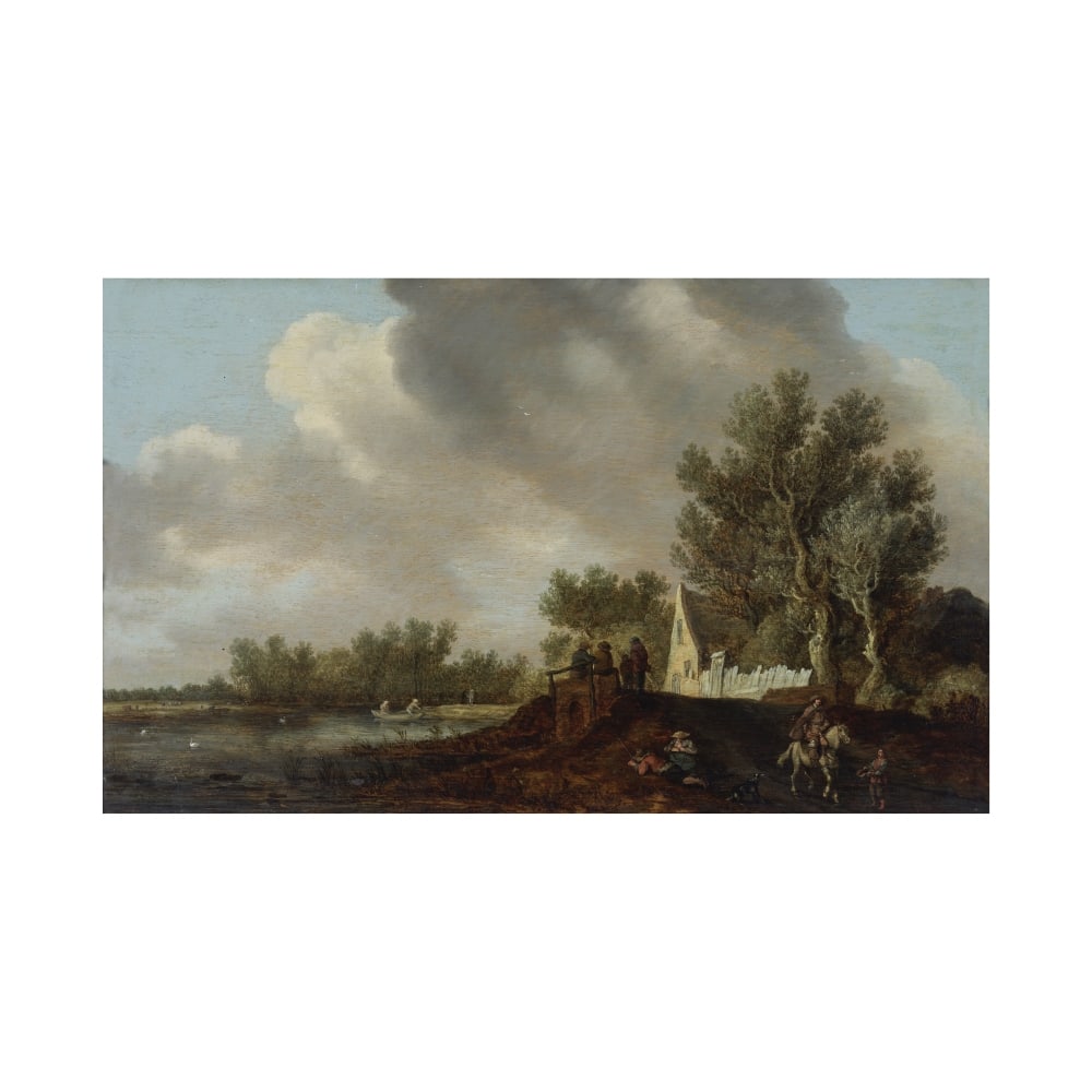 Pieter de Neyn (Leyde 1597-1639) Paysage fluvial animé d'une barque de pêcheurs, paysa... (1 of 1)