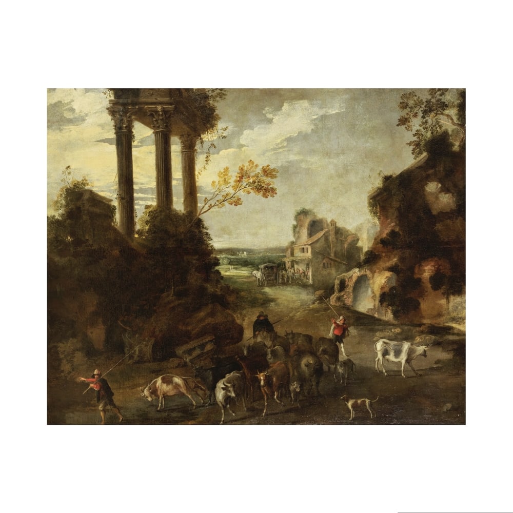 Peeter van Bredael (Anvers 1629-1719) Capriccio avec un berger et son troupeau (1 of 1)