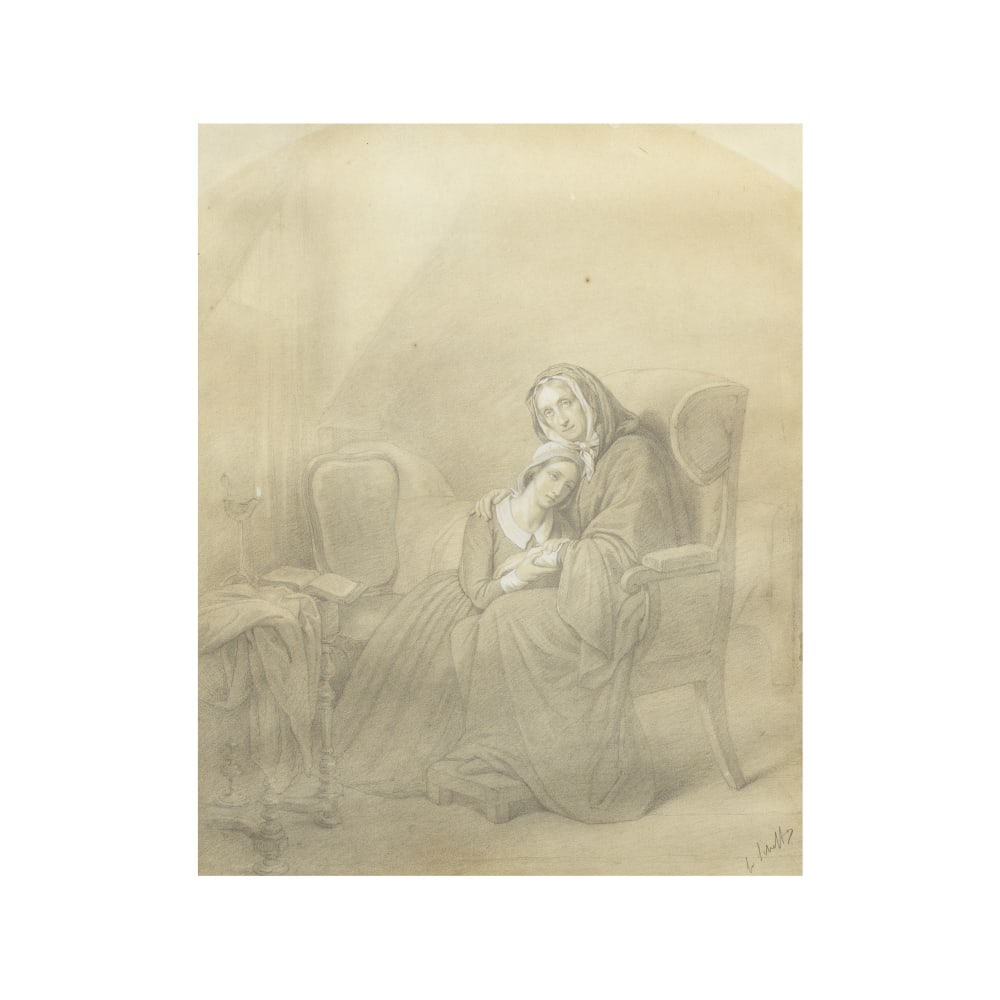 Ary Scheffer (Dordrecht 1795-1858 Argenteuil) Mère et fille: Ary Scheffer (Dordrecht 1795-1858 Argenteuil) Mère et fille signé 'Ary Scheffer' (en bas à droite) pierre noire et rehauts de blanc sur papier signed 'Ary Scheffer' (lower right) black