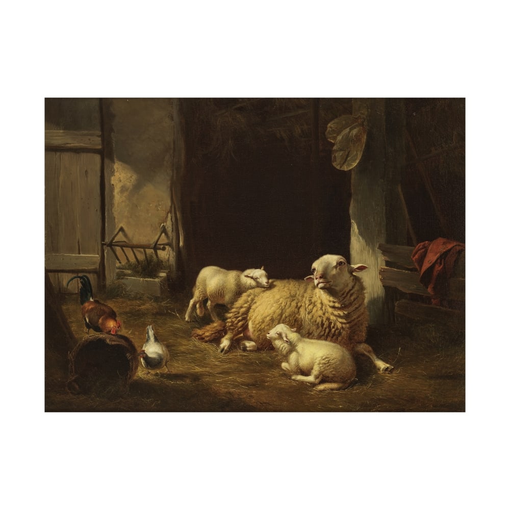 Eugène Joseph Verboeckhoven (Comines-Warneton 1798-1881 Schaerbeek) Moutons dans l'étable (1 of 1)