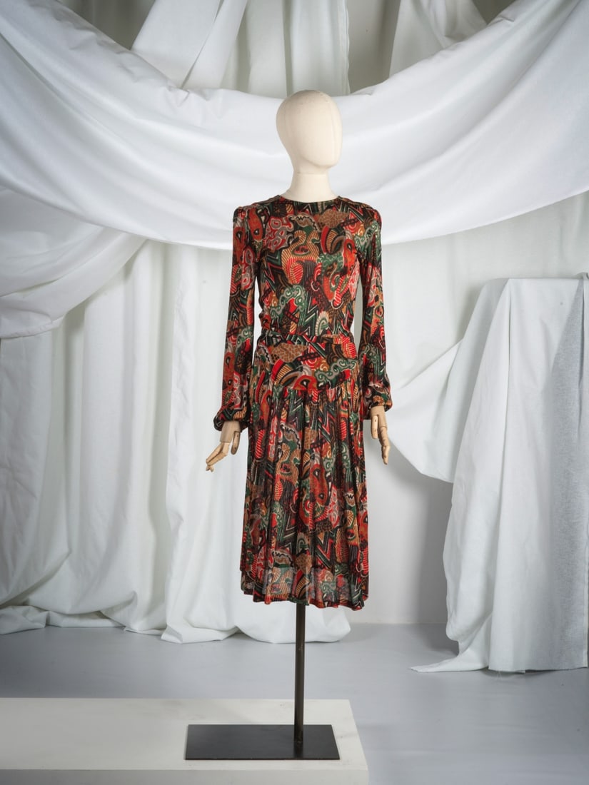 Saint Laurent Rive Gauche, collection Prêt-à-Porter, circa 1970. Robe en maille imprim... (1 of 1)