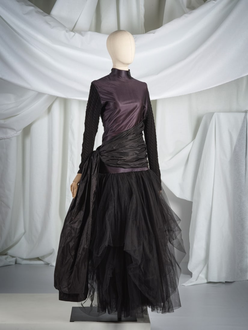Jean Paul Gaultier POUR Equator, circa 1980. Robe du soir en lycra, lainage et tulle noir. Jean ... (1 of 1)
