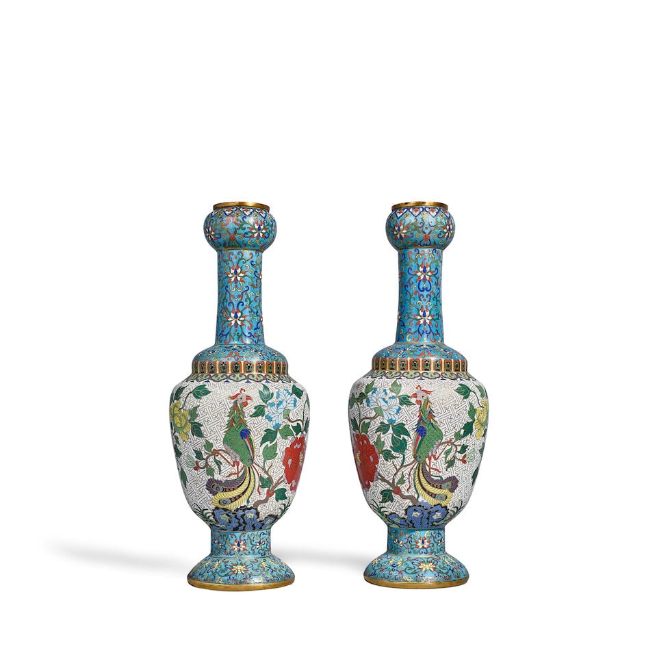 A PAIR OF CLOISONNÉ-ENAMEL 'PHOENIX' VASES Republic period/20th century (2) (1 of 1)