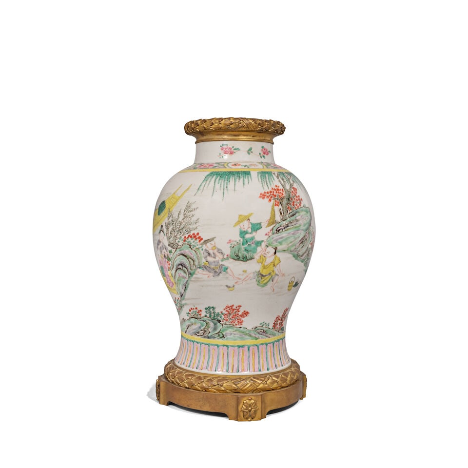 A FAMILLE-ROSE 'FISHERMAN' JAR WITH ORMULU MOUNTING 18th century - 2