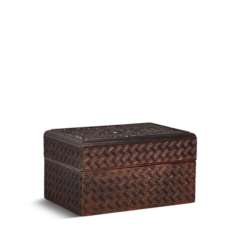 A CARVED WOOD 'DRAGON' RECTANGULAR BOX AND COVER 19th century (1 of 2)