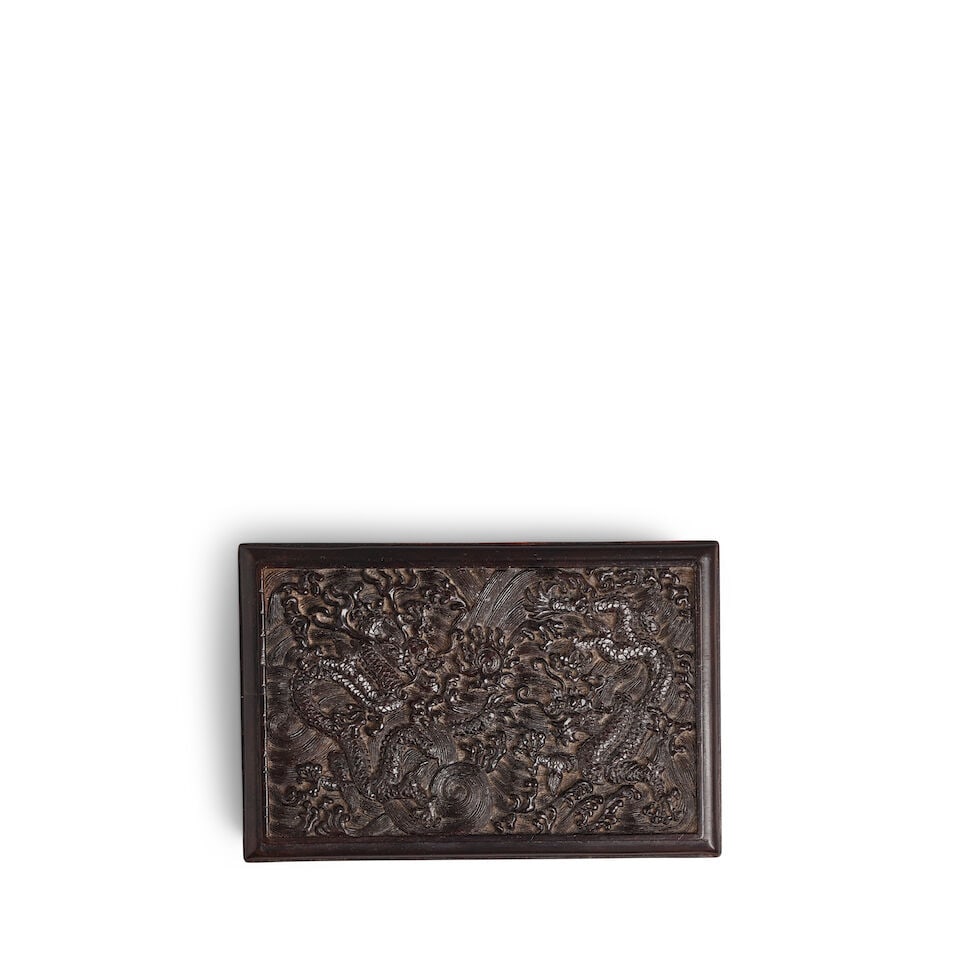 A CARVED WOOD 'DRAGON' RECTANGULAR BOX AND COVER 19th century - 2