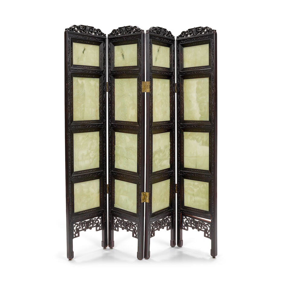 A JADE-PANEL EMBELLISHED FOUR-PANEL SCREEN Late Qing dynasty (4) - 2