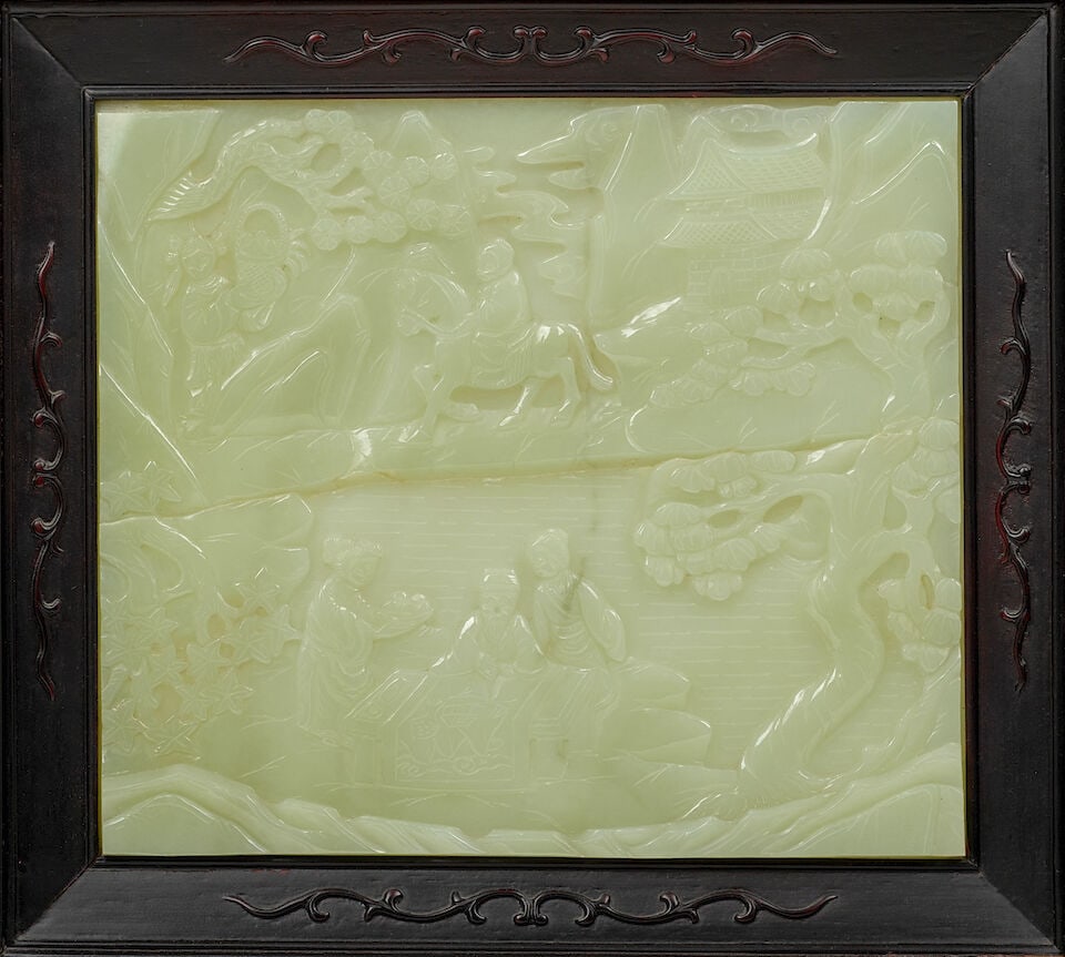 A JADE-PANEL EMBELLISHED FOUR-PANEL SCREEN Late Qing dynasty (4) - 4