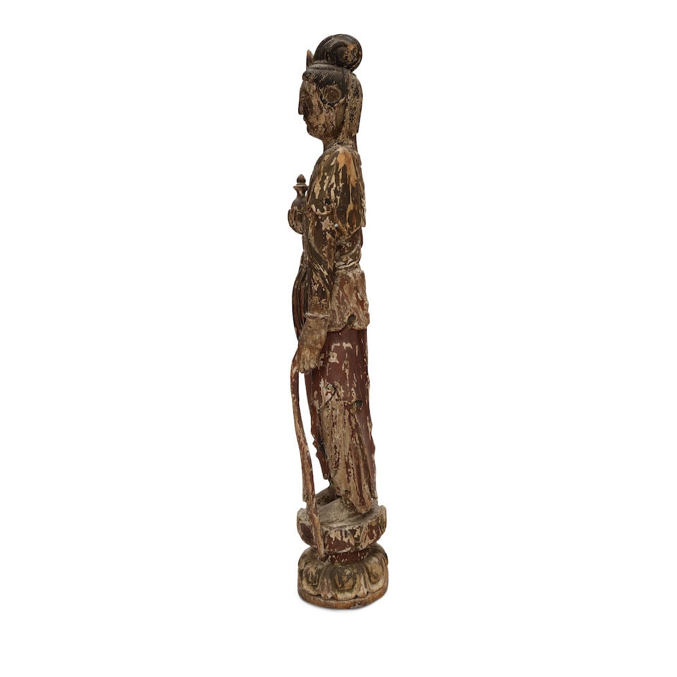 A WOOD CARVED FIGURE OF STANDING GUANYIN Yuan/Early Ming dynasty - 2