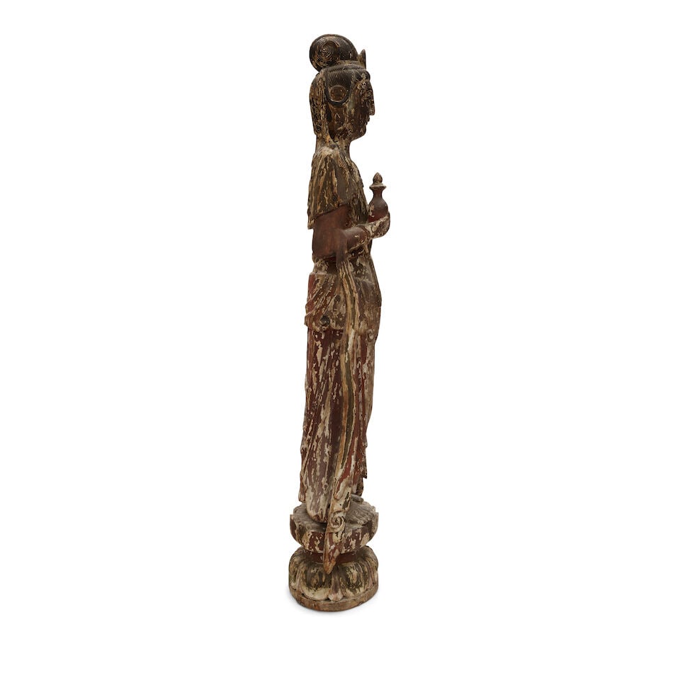 A WOOD CARVED FIGURE OF STANDING GUANYIN Yuan/Early Ming dynasty - 4