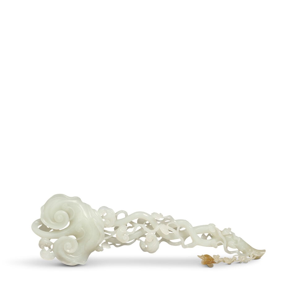 A WHITE JADE RETICULATED RUYI SCEPTER 20th Century (fitted wood stand, box) (1 of 1)