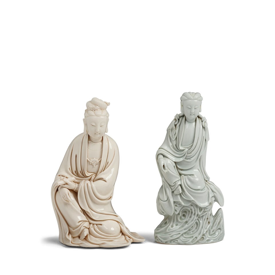 TWO DEHUA FIGURES OF SEATED GUANYIN 20th century (2, one with box) (1 of 3)