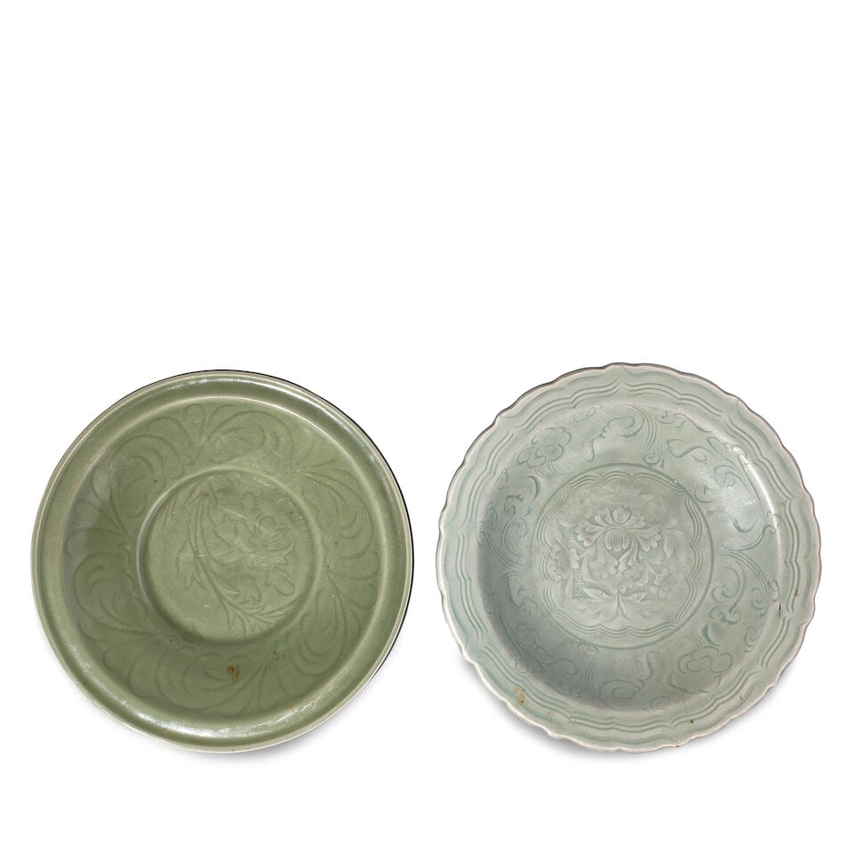 TWO LONGQUAN CELADON DISHES Ming dynasty (1 of 2)