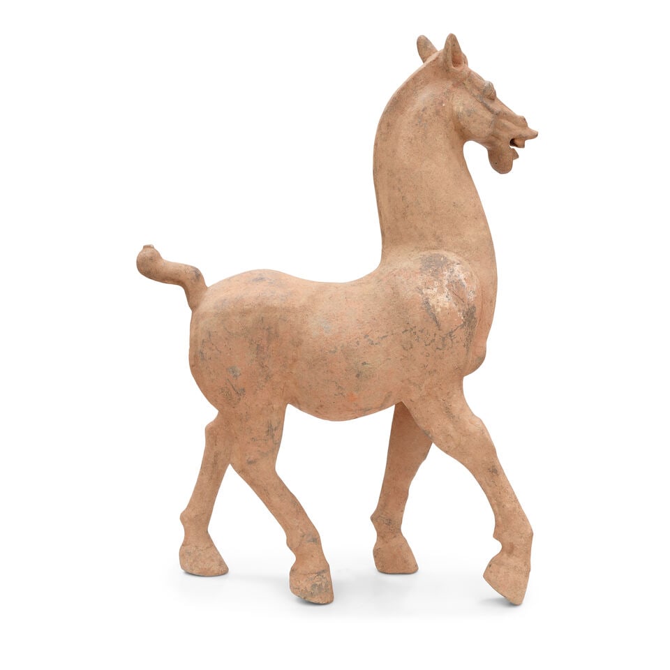 A LARGE POTTERY FIGURE OF A PRANCING HORSE Han-style - 3