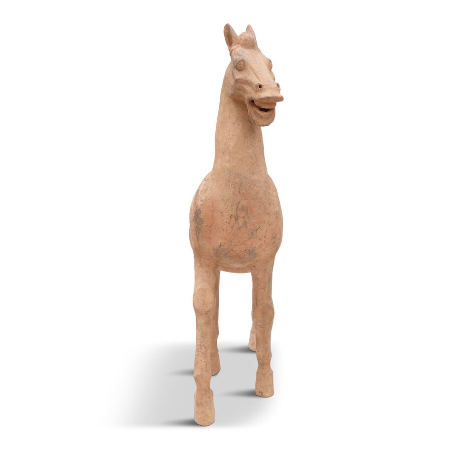 A LARGE POTTERY FIGURE OF A PRANCING HORSE Han-style - 4