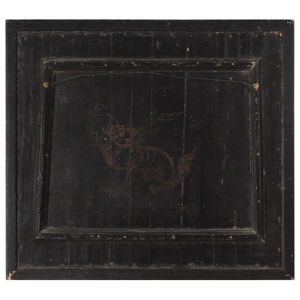 A MOTHER-OF-PEARL-INLAID BLACK LACQUERED 'PAVILION' PANEL 17th/18th century - 2