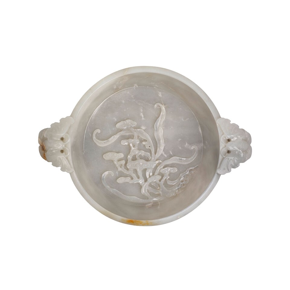 A CELADON JADE 'BAJIXIANG' 'LINGZHI' MARRIAGE BOWL 18th/19th century - 2