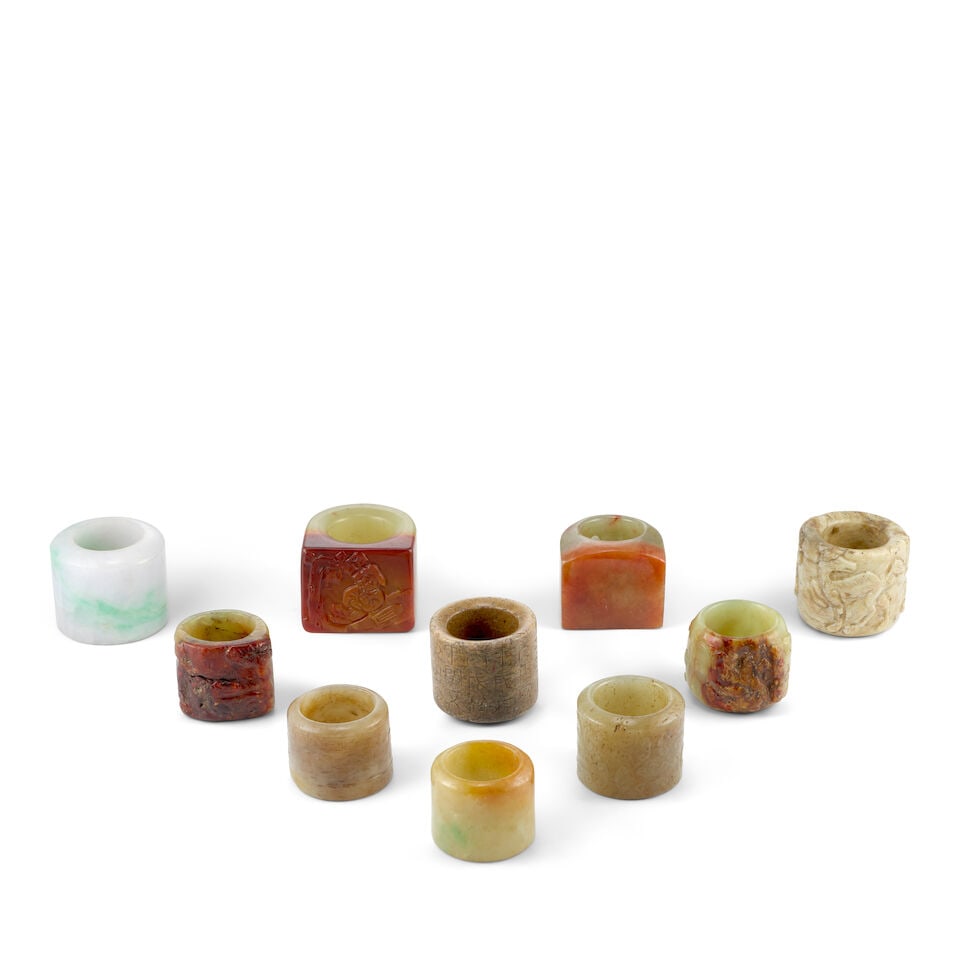 A GROUP OF TEN JADE AND HARDSTONE ARCHER'S RINGS Qing dynasty and later (10) (1 of 1)