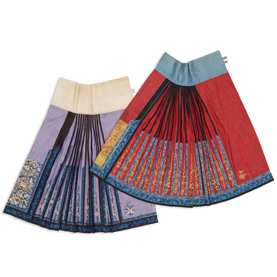 TWO EMBROIDERED AND PLEATED SILK SKIRTS, MAMIAN QUN Late Qing dynasty (2) - 2