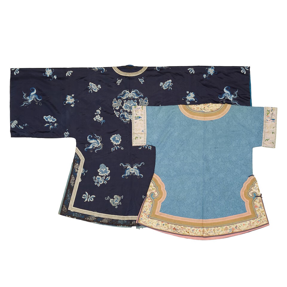 TWO BLUE-GROUND EMBROIDERED SILK LADY'S ROBES Late Qing dynasty (2) - 2