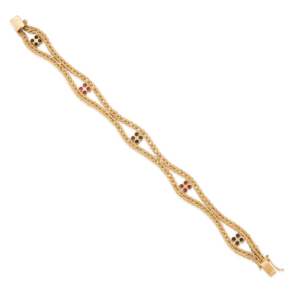 VINTAGE 18K GOLD, SAPPHIRE, AND RUBY BRACELET - 2