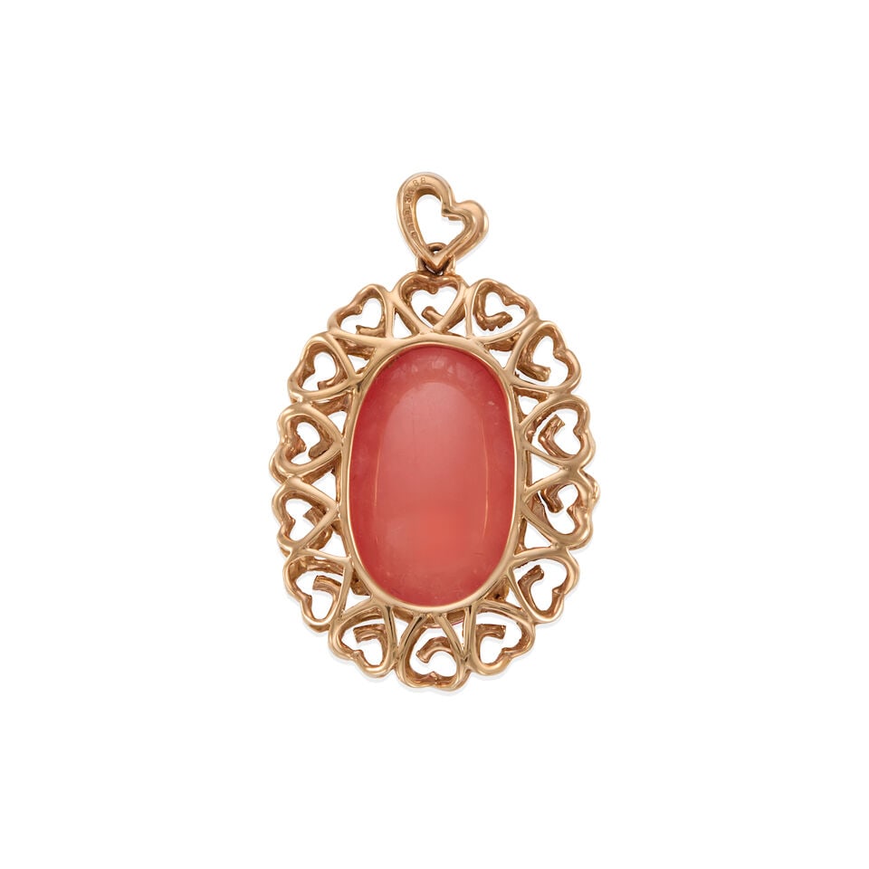 18K GOLD, RHODOCHROSITE AND DIAMOND PENDANT - 2