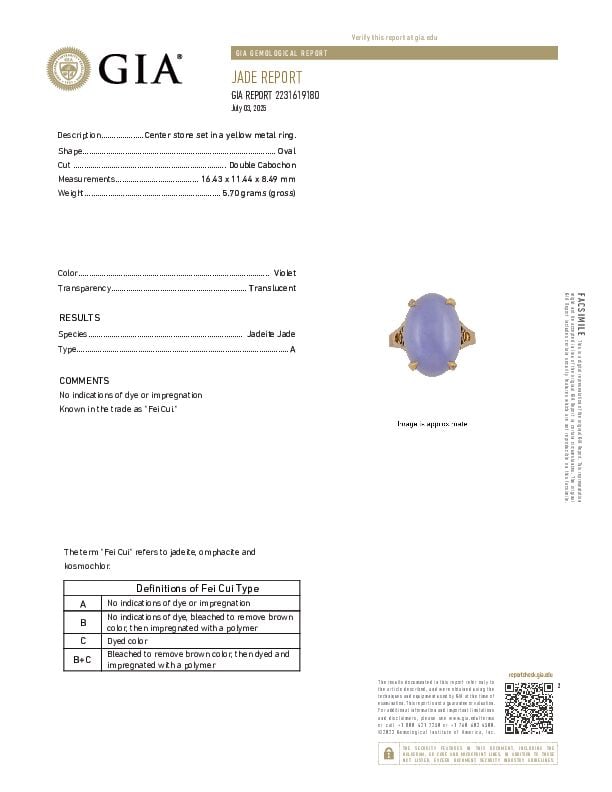 14K GOLD AND JADEITE JADE RING WITH GIA REPORT - 2