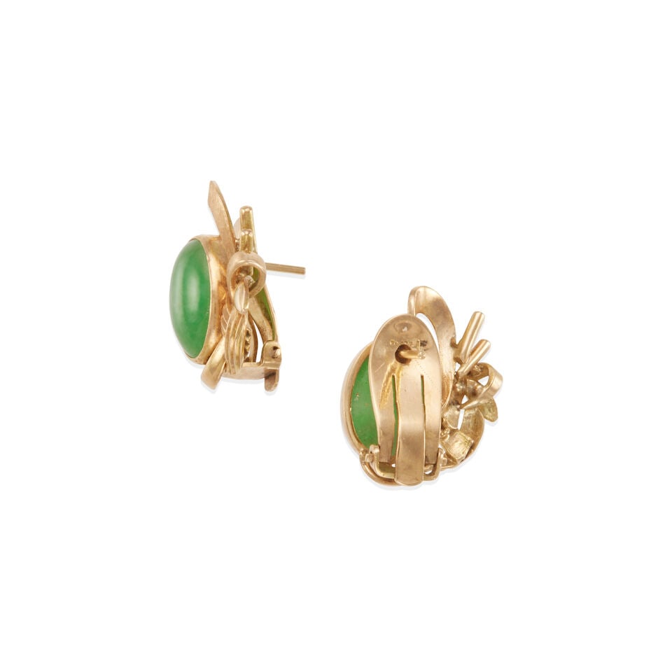 PAIR OF 14K GOLD AND JADEITE JADE EARRINGS WITH GIA REPORT - 3