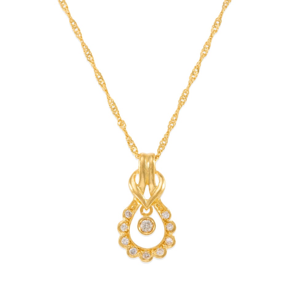 24K GOLD AND DIAMOND PENDANT AND CHAIN NECKLACE (1 of 2)