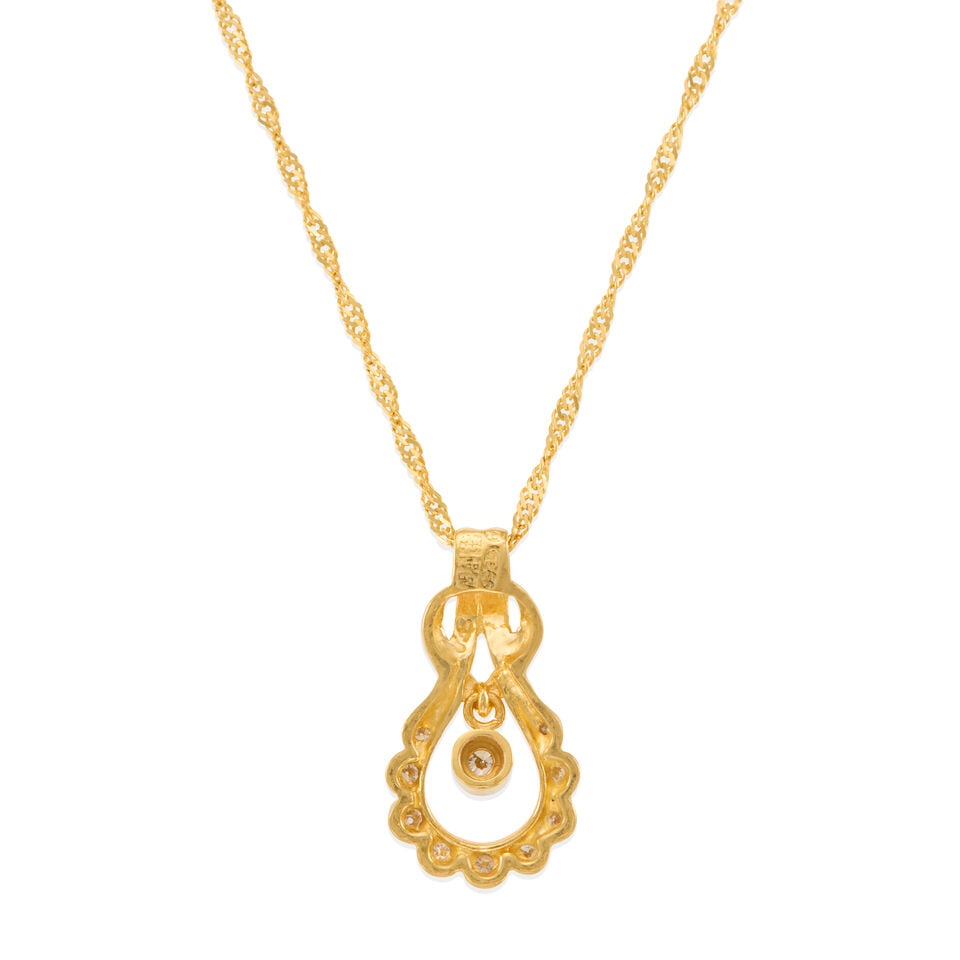 24K GOLD AND DIAMOND PENDANT AND CHAIN NECKLACE - 2