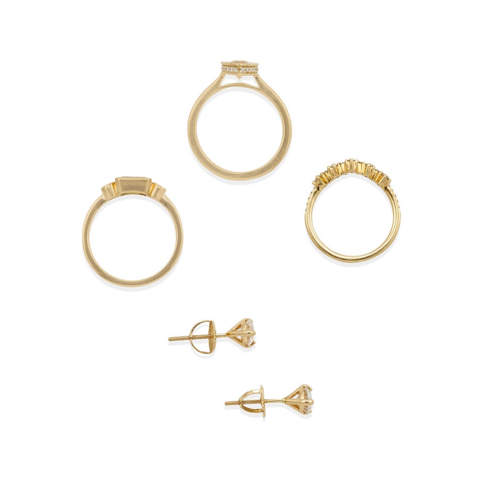 14K GOLD AND MOISSANITE RINGS AND EARRINGS - 2