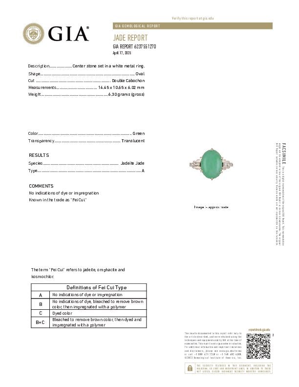 18K GOLD, JADEITE JADE AND DIAMOND RING WITH GIA REPORT - 2