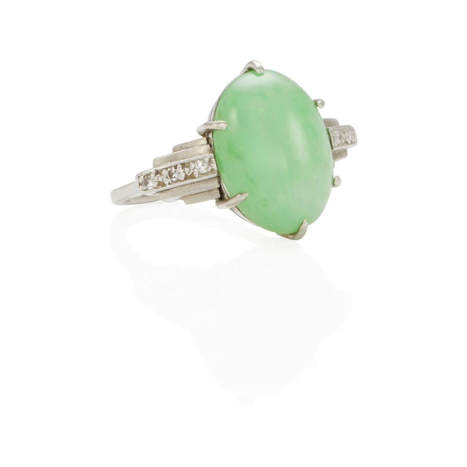 18K GOLD, JADEITE JADE AND DIAMOND RING WITH GIA REPORT - 3