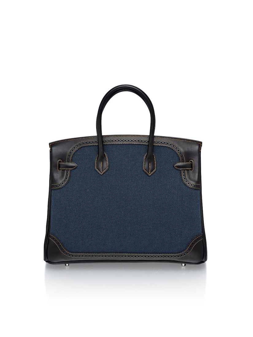 HERMÈS: LIMITED EDITION FONCE DENIM AND BLACK EVERCALF GHILLIES BIRKIN 35 WITH BRUSHED PALL... - 3