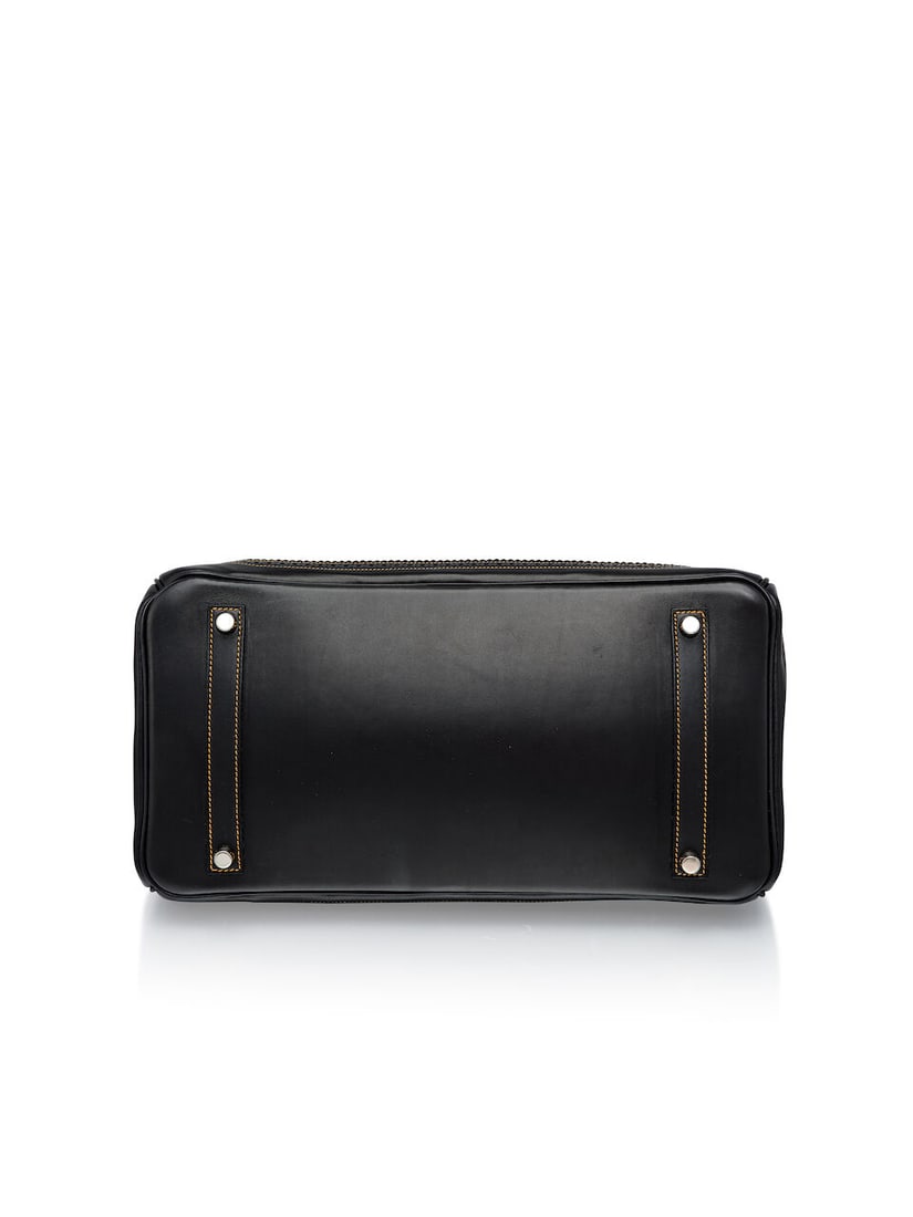 HERMÈS: LIMITED EDITION FONCE DENIM AND BLACK EVERCALF GHILLIES BIRKIN 35 WITH BRUSHED PALL... - 4