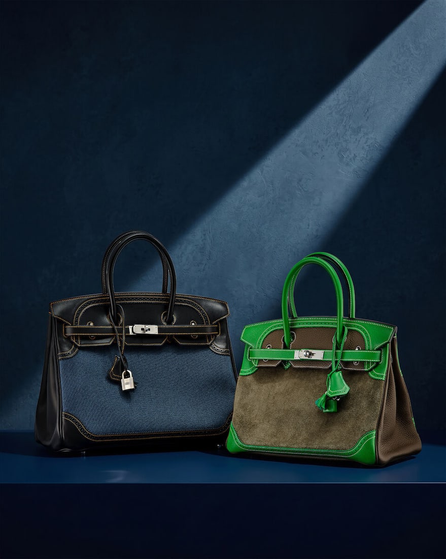 HERMÈS: LIMITED EDITION FONCE DENIM AND BLACK EVERCALF GHILLIES BIRKIN 35 WITH BRUSHED PALL... - 5